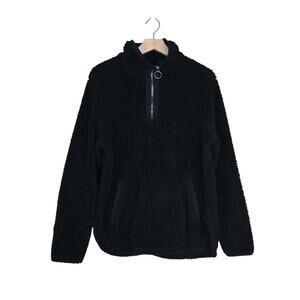 Cozy Sherpa Women's L Black 1/4 Zip Pullover Jacket